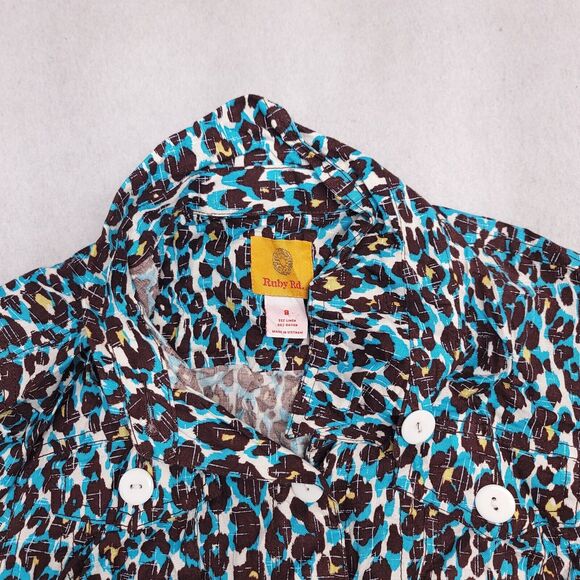 Ruby Rd Casual Button Up Long Sleeve Shirt Womens Size 8 Brown Blue - Picture 1 of 10